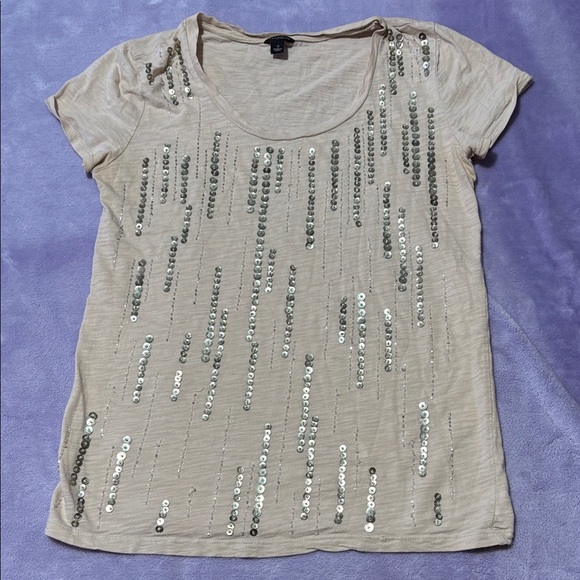 Ann Taylor Tops - Ann Taylor Beige Sequin Short Sleeve Top